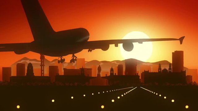 Pretoria South Africa Airplane Landing Skyline Golden Background 
