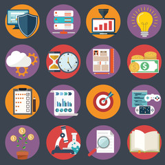 Flat business icon set. office items