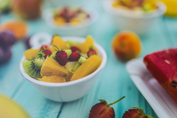 Fruit salad - diet, healthy breakfast, weight loss concept