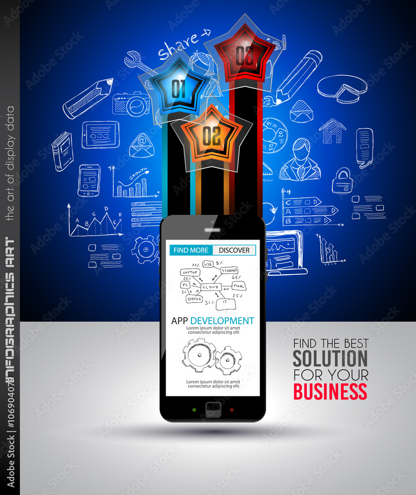 Poster infographics complex layout with option buttons and hand drawn