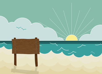 Ocean and Beach Sand. Wooden Plaque with "Enjoy Summer Holidays"