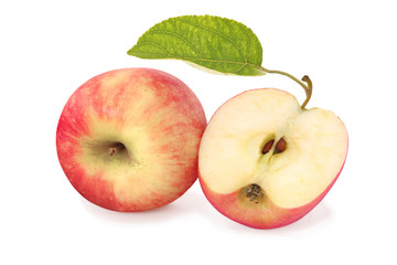 Apple and half with leav isolated on white
