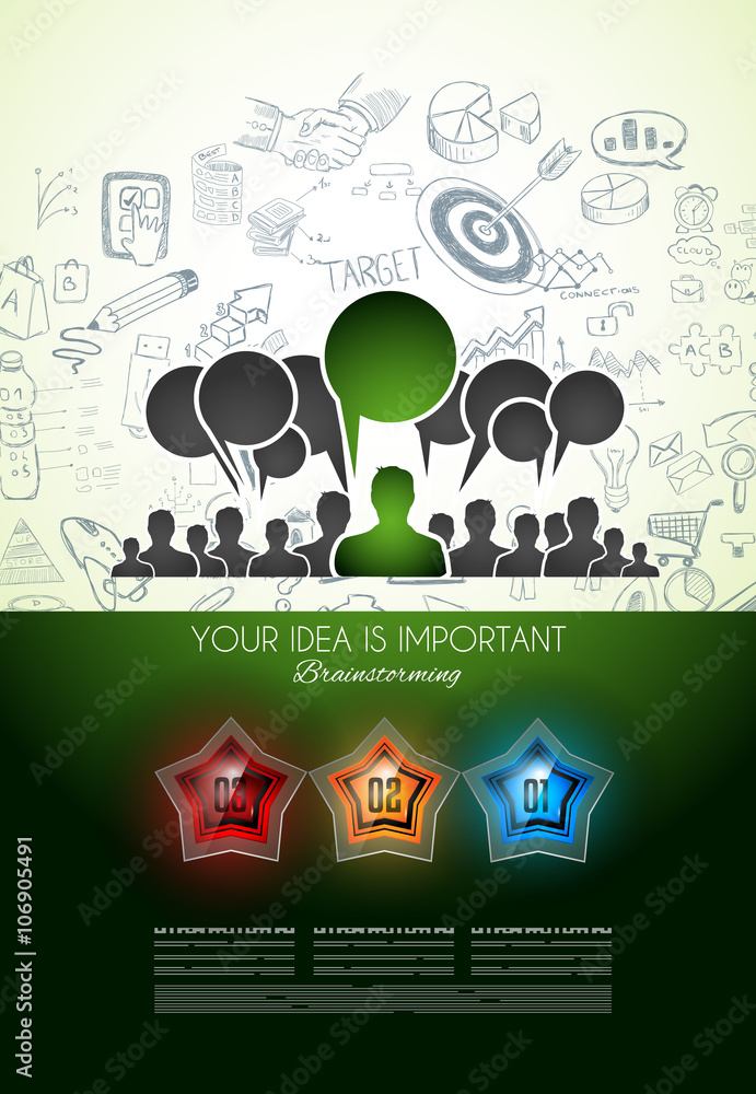 Poster infographics complex layout with option buttons and hand drawn