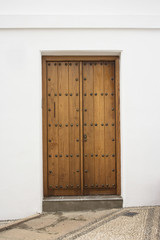 Wood door on white background