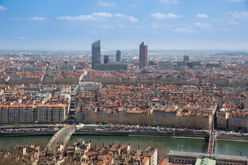 Aerial view of the city of Lyon, France.