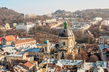 Fototapeta na wymiar View from Lviv City Hall in the city center