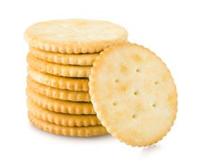Golden crackers over white background