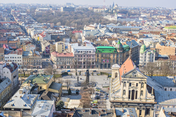 Fototapeta premium View from Lviv City Hall in the city center