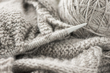 Fototapeta na wymiar Detail of knitting needle and wool