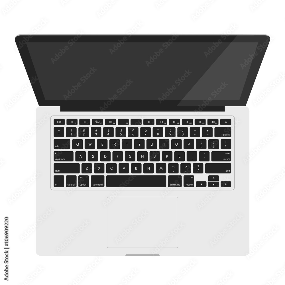Poster top view of laptop computer with keyboard layout template, vector illustration eps 10