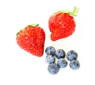 Two Fresh Strawberries and Blueberries