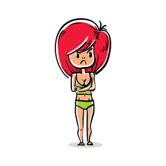 Vector full-length portrait of beautiful red-head lady. Cartoon
