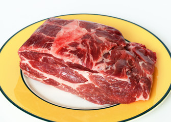 Piece of raw pork on a plate