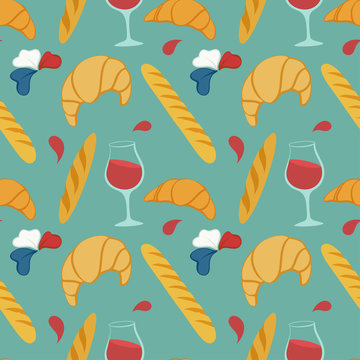 Cartoon Retro Pattern of French Bakery