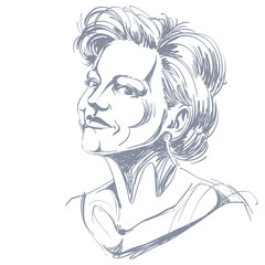 Monochrome vector hand-drawn image, peaceful young woman. Black