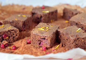 chocolate brownie with orange, cinnamon and cranberries