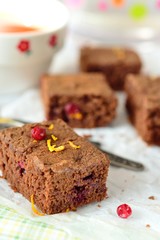 chocolate brownie with orange, cinnamon and cranberries