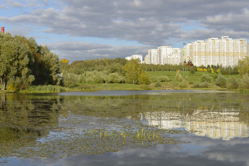 Obraz premium Lake in the landscape park on the outskirts of Moscow