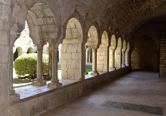 Romanesque cloister of the Monastery of Santa Maria de Vilabertran, Girona province, Spain