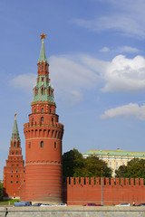 Fototapeta premium Vodovzvodnaya and Borovitskaya Towers of Moscow Kremlin, Russia