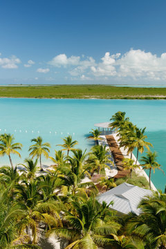 Jetty walkway at beach resort, Providenciales, Turks and Caicos Islands, Caribbean