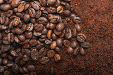 Coffee beans with ground coffee