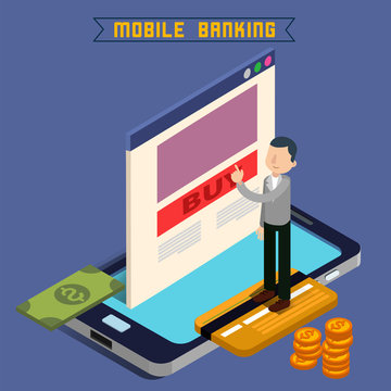 Mobile Banking. Isometric Concept. Online Payment. Mobile Payment. 