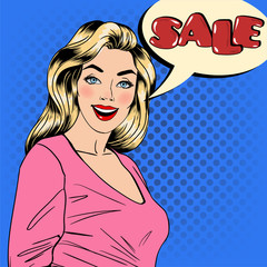Sale Banner. Woman with Bubble Sale. Pin Up Girl. Seasonal Sale.