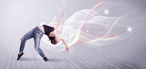 Fototapeta na wymiar Urban breakdancer dancing with white lines