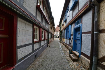 Fototapeta na wymiar Mittelalterliche Gasse von Quedlinburg,