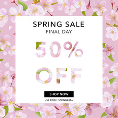 Spring Sale Banner. Sale background. Big sale. Floral Sale Tag.
