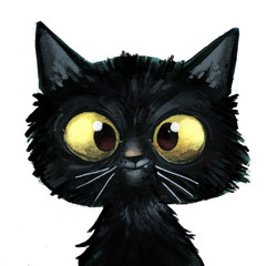 gato negro ilustracion - obrazy, fototapety, plakaty