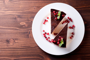 chocolate cake on a platetop view