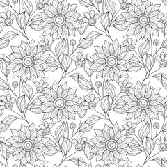 Vector Seamless Monochrome Floral Pattern