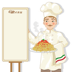 Chef with Spaghetti and Menu - Ristorante Italiano