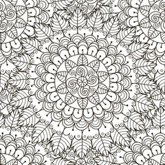 Floral ornament seamless pattern. Black and white round ornament texture
