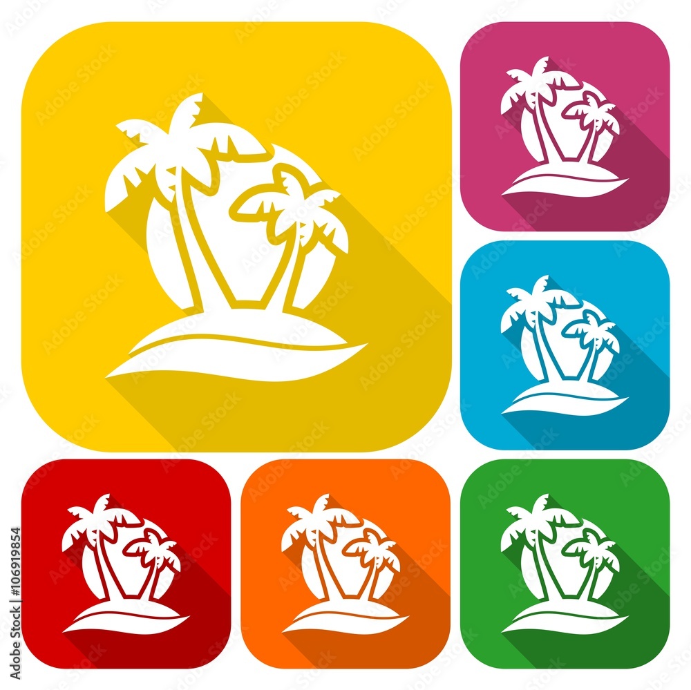 Poster palm tree icons set with long shadow