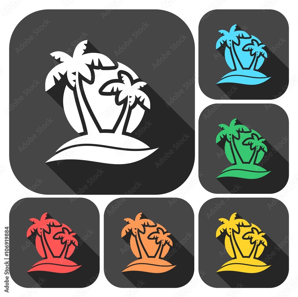 Poster palm tree icons set with long shadow