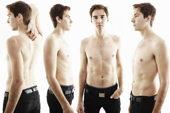 Four time multi exposure of young man turning around