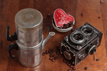 coffee and vintage camera