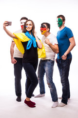Obraz premium Group of football fans their national team: Ukraine, Germany, Po