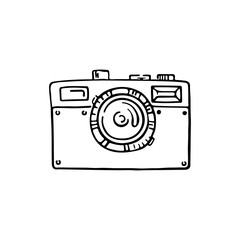 Doodle photo camera. Vector hand draw illustration.