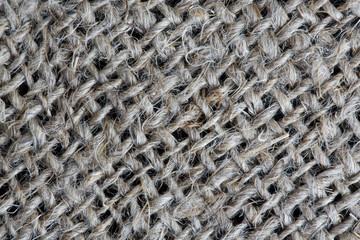Gray organic burlap fabrics. Closeup.