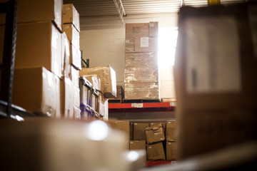 Cardboard boxes stored in warehouse