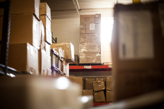 Cardboard boxes stored in warehouse