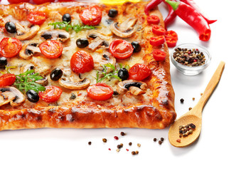Freshly homemade pizza isolated on white