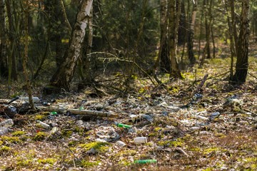 Obraz na płótnie Canvas Illegal garbage in spring forest