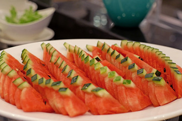 peel watermelon in white plate