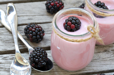 Homemade blackberry yogurt. Closeup