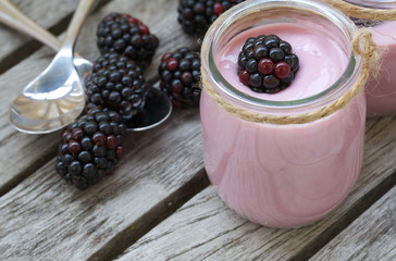Homemade blackberry yogurt. Closeup